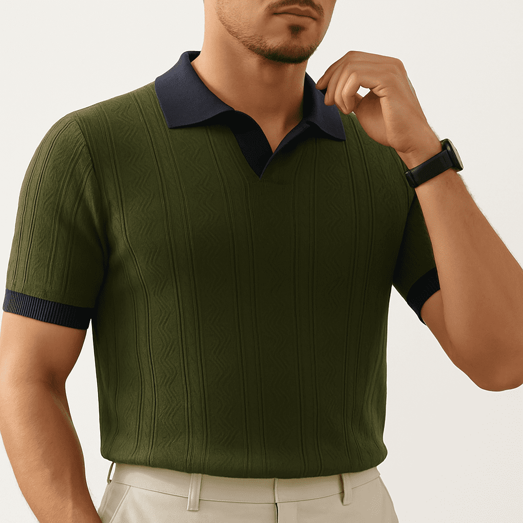Arden Cable Knit Polo – Slim Fit with Vintage Colorblock Detail