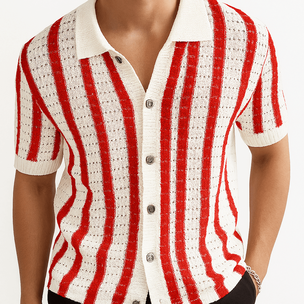 Rowan Striped Knit Polo – Lightweight Vertical Knit for Effortless Style