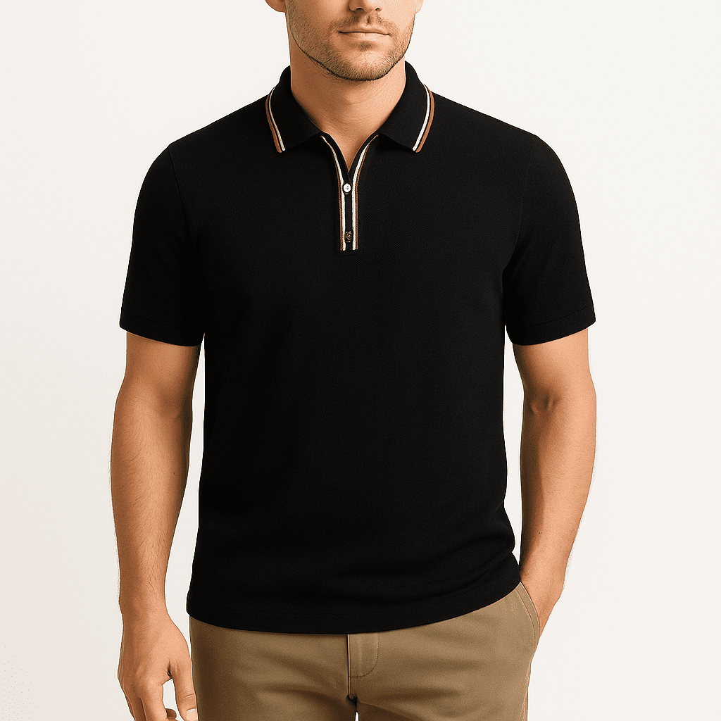 Theo Waffle Knit Polo – Textured Chevron Design with Contrast Collar