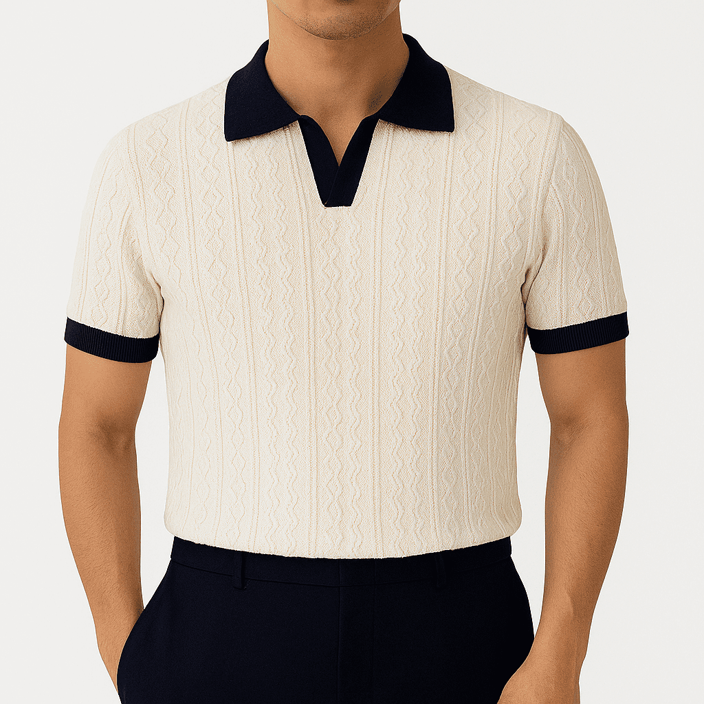 Arden Cable Knit Polo – Slim Fit with Vintage Colorblock Detail