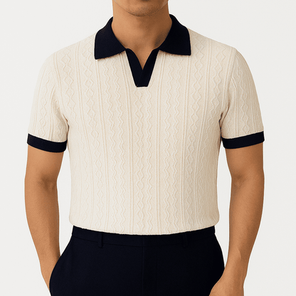 Arden Cable Knit Polo – Slim Fit with Vintage Colorblock Detail