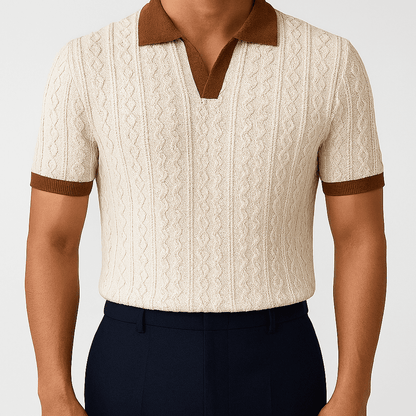 Arden Cable Knit Polo – Slim Fit with Vintage Colorblock Detail