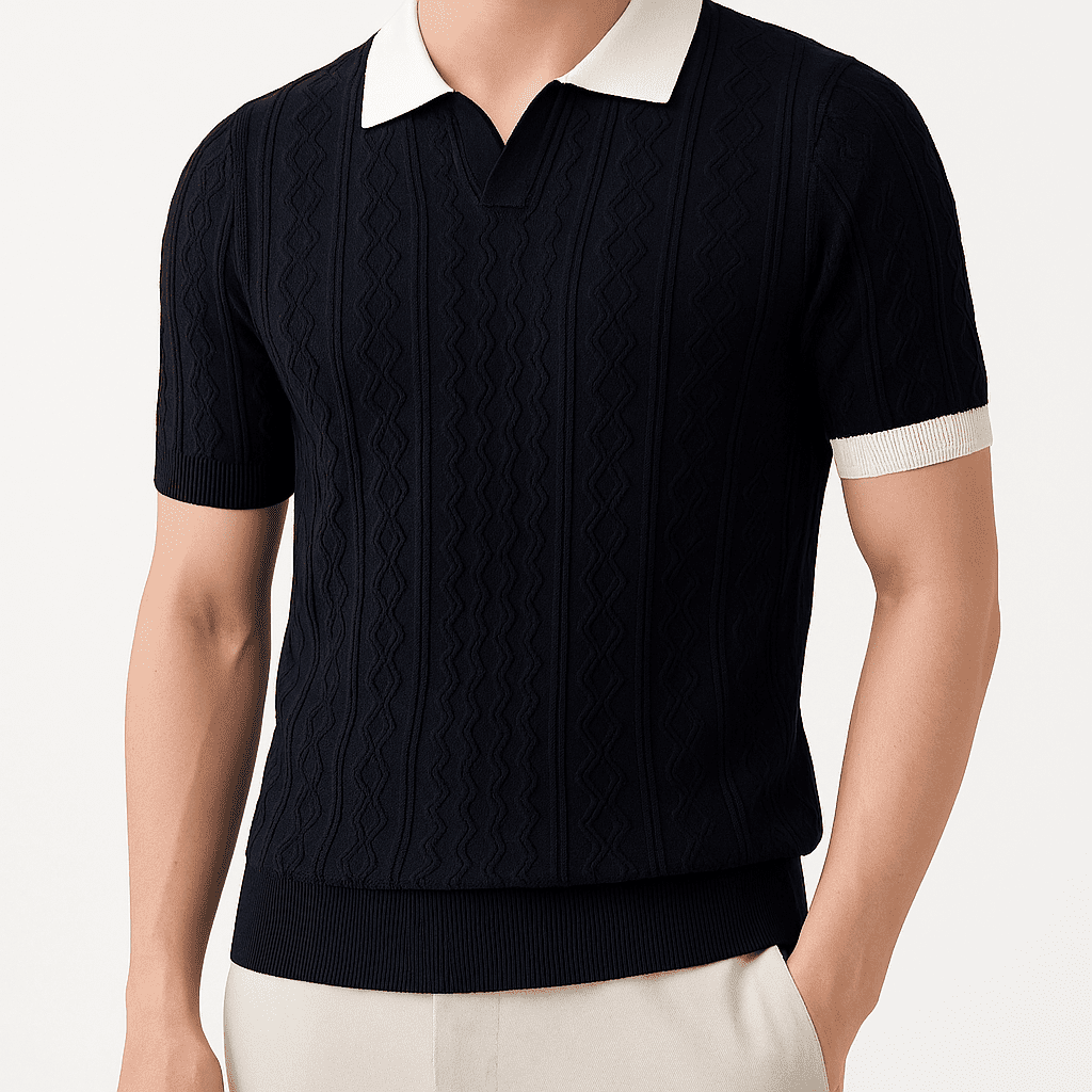 Arden Cable Knit Polo – Slim Fit with Vintage Colorblock Detail