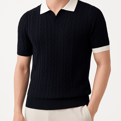 Arden Cable Knit Polo – Slim Fit with Vintage Colorblock Detail