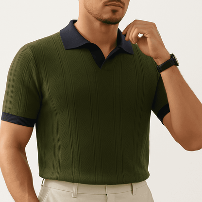 Arden Cable Knit Polo – Slim Fit with Vintage Colorblock Detail