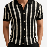 Rowan Striped Knit Polo – Lightweight Vertical Knit for Effortless Style