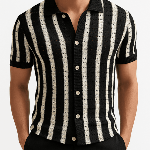 Rowan Striped Knit Polo – Lightweight Vertical Knit for Effortless Style