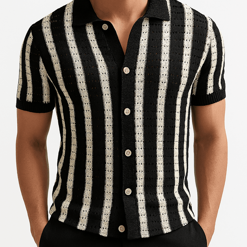 Rowan Striped Knit Polo – Lightweight Vertical Knit for Effortless Style