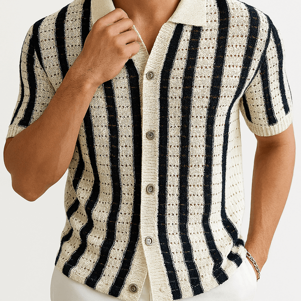Rowan Striped Knit Polo – Lightweight Vertical Knit for Effortless Style