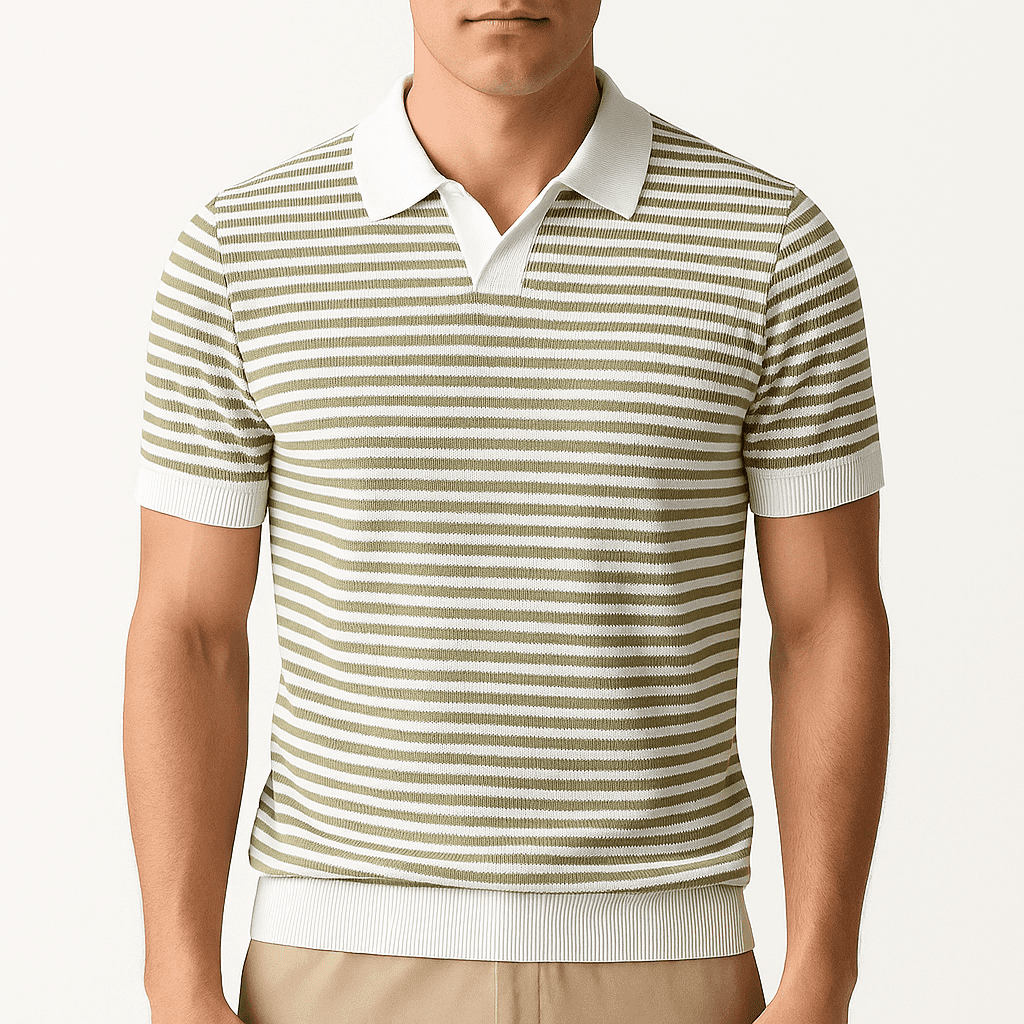 Nolan Striped Knit Polo – V-Neck Contrast Detail with Breathable Texture2